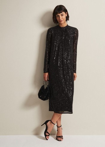 Phase Eight Cindy Sequin Dress Black USA | 0915342-HZ